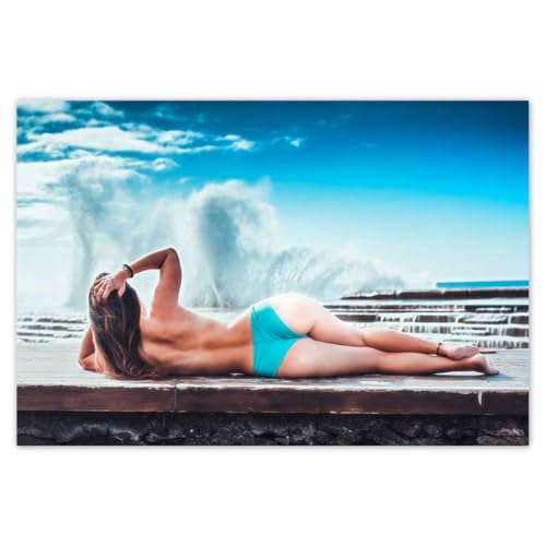 Póster decorativo de 155 x 105 cm con diseño de niña en bragas azules n.º H4989M_PL1DB