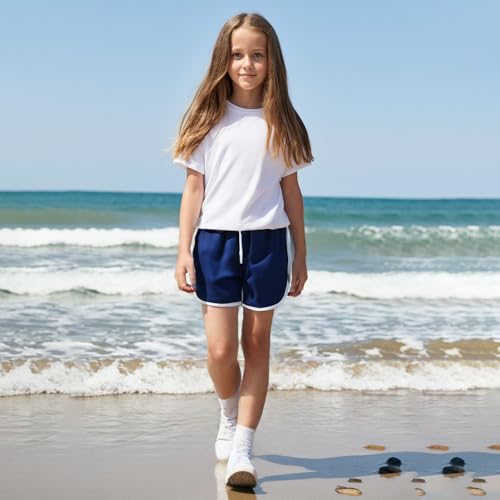 ZukoCert 5 Pack Girls Athletic Shorts with Drawstring,Girls Dolphin Shorts,Dry Running Shorts for Girls in 5-14Years2