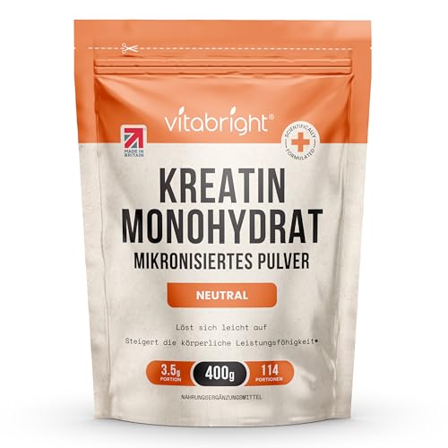 Kreatin Monohydrat Pulver 400 g | 114 Portionen | 200 Mesh ultrafein mikronisiert | Schnell lösliches Creatin | Vegan | VitaBright – Ansicht 1