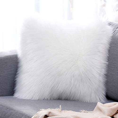 vctops Double-Sided Faux Fur Sheepskin Decorative Throw Pillow Cover Luxury Super Soft Plush Cushion Case for Sofa or Bed (20"x20",White)