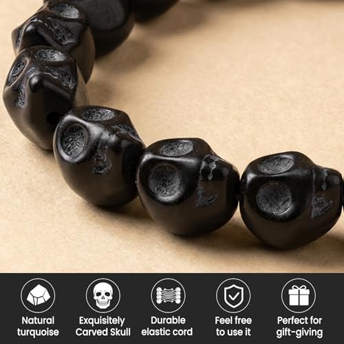 Pulsera con calavera y cuentas de turquesa natural miniatura 3