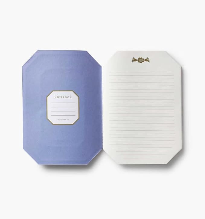 RIFLE PAPER CO. Gemma Stitched Notebook Set, 8.5" L x 6" W, Set Of 3, 64 Ruled Pages With Gold Ink, Full-Color Die-Cut Canvas Cover With White Text Paper Interior