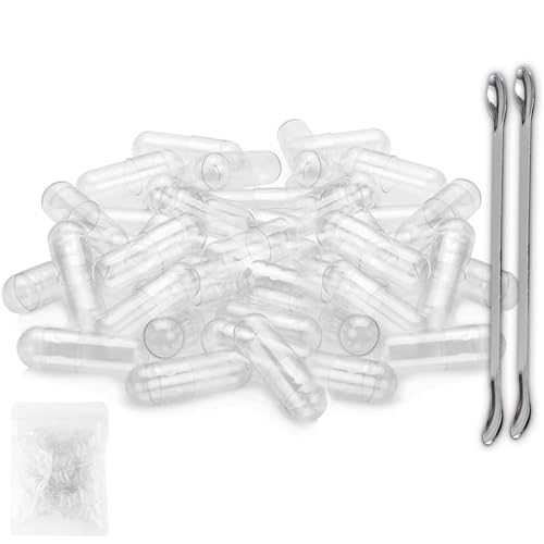 Capsule Vuote,Capsule Vegetali Vuote,Taglia 0,per Riempimento con 2 Micro Cucchiai,Ideali per Vitamine e Integratori,Inodore,Trasparenti,100 pezzi
