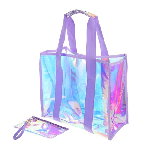 1 Set Large Capacity Beach Tote Bag for Women PVC Design with Hanging Pouch Set for Beach Gear and Personal Items and Water Resistant for Travel and Vacation