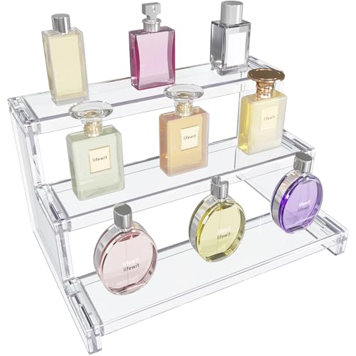 Lifewit 3-stufiger Klarer Display Ständer 22 8 x 15 7 x 13 cm Kunststoff Schminktisch Organizer Gestufter Präsentationsstand für Make-up/Figuren/Cupcake/Nagellack Dekorieren Riser Display Regal
