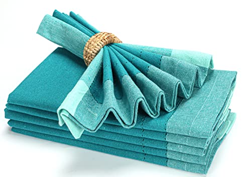 Cloth Napkin In Cotton 20X20 Double Hemstitched Turquoise,Wedding Napkins,Cocktails Napkins,Cotton Fabric Napkins Mitered Corners & Generous Hem,Machine Washable Dinner Napkins Hemstitched,Set Of 6 #TOP9