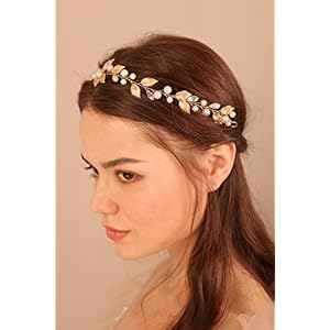 Wedding Leaf Pearls Hair Vine Pearls Bridal Hair Piece Leaves Pearls Wedding Hair Accessories Handmade Bride Headpiece for Wedding Women and Girls (gold)