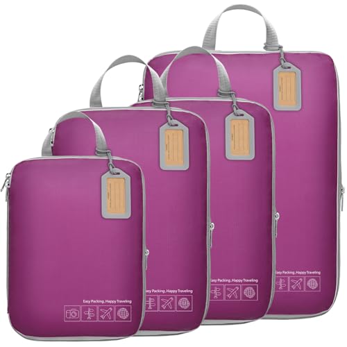 Cambond Compression Packing Cubes for Travel - 4 Pack Lightweight Expandable Luggage Packing Organizers Travel Essentials Accessories Bags Compression Cubes Space Saver for Carry on Suitcases, Purple by Cambond - Used condition - US$16.04