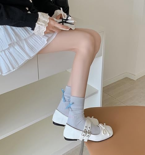 Image of Women's Bow Crew Socks - Cotton Sweet Lolita Dress Breathable Soft Girls' Socks - 3 Pairs