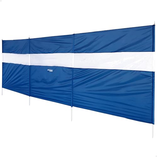 AKTIVE Paravientos Playa, 440x130 cm, Azul, Ventana panorámica PVC, Tejido poliéster, Estructura Acero, Incluye 4 piquetas, Varillas, Funda de Transporte con asa, Cortavientos Plegable (62318)