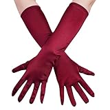 Lystaii Long Opera Party 20s Satin Gloves Stretchy Elbow Length Wedding 15 Inch Classic (Wine Red)