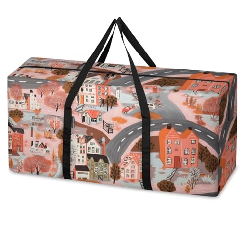 Graffiti City Extra Large Moving Bags Heavy Duty Storage Bags Fantastic City Cloth Wrap Around Handles Double Zipper Reusable Convenient Foldable Storage Tote for Travel Camping Space Save