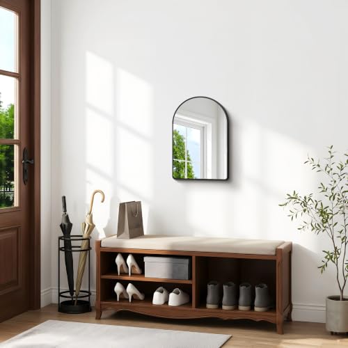 Image of BONEWEI Arched Wall Mirror,18x24 inch Black Arched Mirror Bathroom,Vanity Mirror for Over Sink Metal Frame,Tempered Glass Arch Mirrors for Bedroom,Entryway,Living Room,Home Decor Shatter-Proof