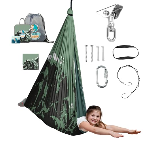 Image of Indoor Sensory Swing for Kids or Outdoor - Holds 300lbs, Double-Layer, & 360 Swivel, Calming Compression Therapy Swing Hammock for Kids & Adults with All Hardware - Sensory-Motor Toys & Gifts