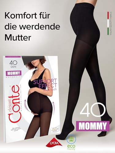 Conte elegant MOMMY 40 DEN - Qualität Strumpfhosen - Strumpfhosen Damen - Umstandsmode - Umstandsstrumpfhose - Schwangerschaft - Bauchstütze Schwangerschaft - Gr. 4 - Nero