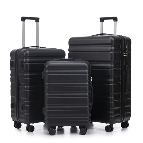 Hardshell Luggage Set of 3, 20/24/28 Inch Spinner Suitcases, Black, TSA Lock, 360° Wheels2