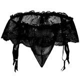 YEMYIQZ Men's Sissy Thong Skirted Ruffle Panties Bowknot G-string Bikini Garter Belt Briefs Underwear Lingerie Crossdressing (US, Alpha, One Size, Regular, Regular, Black)