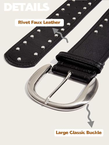 Yalice Women's Thick Leather Belts Wide Western Cowgirls Belt for Jeans Dresses Rivet Chunky Belts with Metal Buckle3