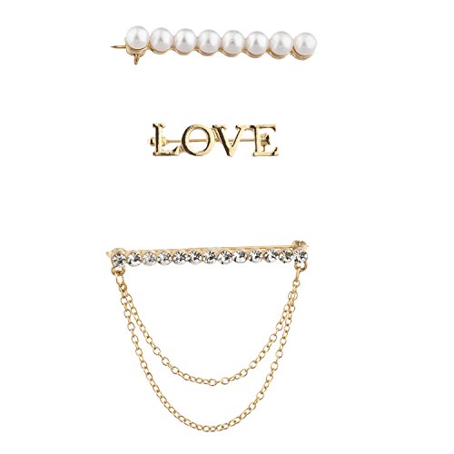 Lux Accessories - Broche de Perlas de imitación con Brillantes (3 Unidades), Color Dorado