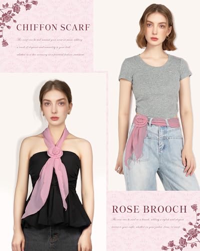Chiffon Scarf for Women, Removable Flower Neck Scarf Light Soft Fashion Rose Scarves Versatile Headband or Hair Band4