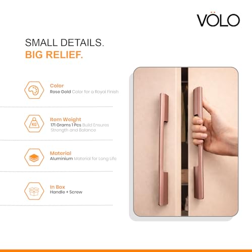 Image of VOLO Wardrobe and Cabinet Pull Handle - Versatile Handles for Wardrobes, Drawers, Sliding Closets, and Doors in Kitchens, Offices, and Bedrooms (SAC-35) (Rose Gold, 288MM (12 Inch)) Pack of 1 Piece