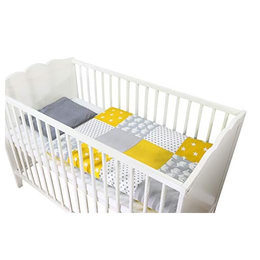 Conjunto de ropa de cuna de ULLENBOOM ® con elefantes amarillo (juego de 2 piezas para cuna: funda de almohada de 35 x 40 cm y funda nórdica de 80 x 80 cm)