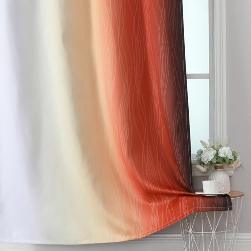 Image of Estelar Textiler Burnt Orange & Greyish White Ombre Blackout Curtains 96 Inch Length 2 Panels, Light Blocking Thermal Insulated Room Darkening Window Drapes for Bedroom /Living Room, 52x96 Inch