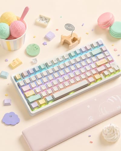 Image of Cute Ice Cream PBT Keycap Set, Cherry Profile, Dye-Sub, 143 Keys, Macaron Pastel Keycap for MX Switches Mechanical Keyboard, Compatible with 60%, 65%, 75%, 96%, Full-Sized Layout