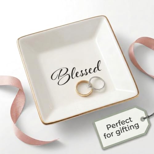 Simply Charmed Blessed Ceramic Jewelry Dish or Ring Holder - Religious Gift for Confirmation, Baptism, Wedding or Bible Study