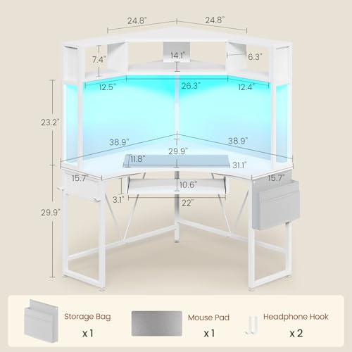 Image of SEDETA 39 inch Spacious Corner Desk with Hutch, Storage for Small Space, White