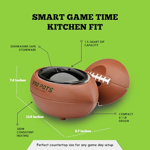1.5-Quart Football Slow Cooker – Food Warmer for Soup, Dips &amp; More – Unique Kitchen Appliance with Durable Construction – Host Game Days or Transport to Tailgates