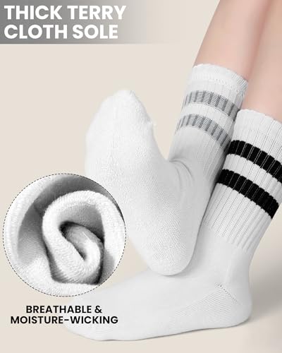 Eurzom 12 Pairs Striped Crew Socks for Men Ribbed Terry Lined Athletic Socks Moisture Wicking Sports Gym Accessories for Running Climbing2