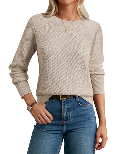 Women's Jumpers Long Sleeve Merino Wool Blend Sweater Crew Neck Classic Knitwear for Fall Winter Apricot XXL