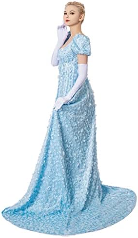 iSHOWcos Daphne Dress Cosplay Costume Women's Regency Dress Blue Lace Dress