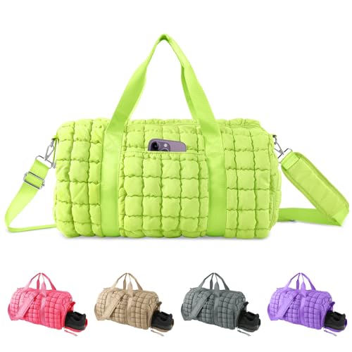Image of Quilted Travel Duffle Bag Gym Bag for Women,Large Puffer Duffle Weekender Bag with Compartment,Workout Overnight Carry on Organizer Bag Duffle Bag for Airplane Travel(L-Green)