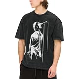 Unisex Oasiss-Liam Singer Gallagher T-Shirt Baumwolle T-Shirt Antik Waschverfahren Abgesenkte Schulter Kurzarm für Büro Wochenenden und sportliche Aktivitäten