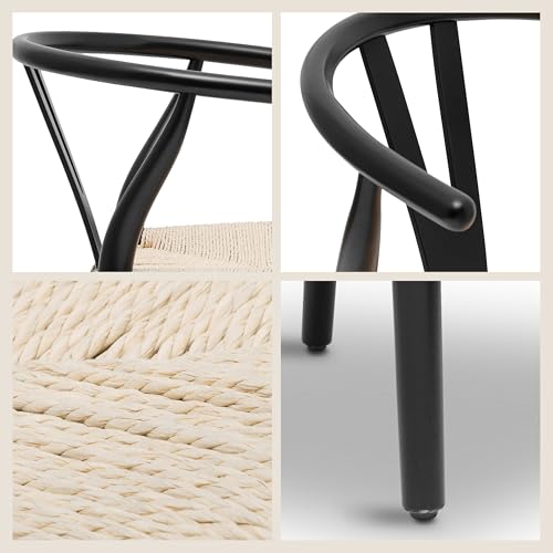 Image of POLY & BARK Weave Dining Chair - Mid-Century Modern Wishbone Dining Chair with Arms, Solid Wood Frame, Indoor Use - Black - Single - Ideal for Dining Room, Kitchen or Stylish Accent Setting