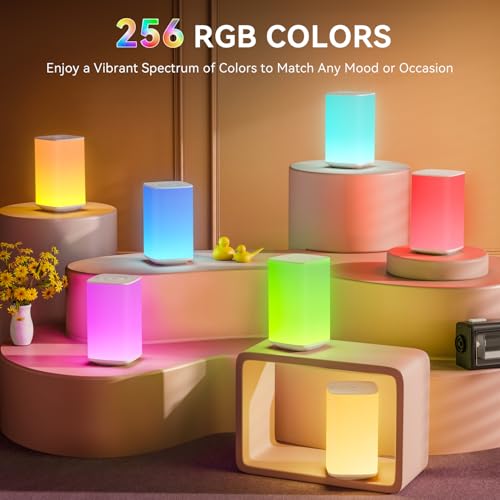 Auxmir Nachttischlampe Nachtlicht Touch Dimmbar, 4000mAh Aufladbar Stilllicht Baby mit 256 RGB Farben 4 Modi, LED Tischlampe Kabellos mit Fernbedienung & Timing Funktion, Lampe für Deko Schlafzimmer