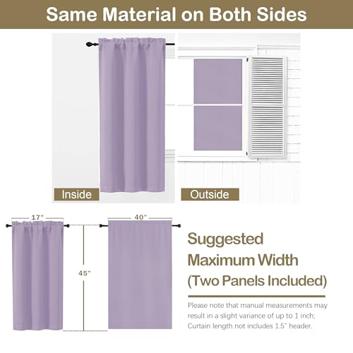 Image of Lavender Short Blackout Curtains for Bedroom 45 Inches Long 2 Panels Set, Solid Thermal Insulated Blackout Curtains, Energy Saving Soft Fabric Window Drapes, Dual Rod Pocket, 2x40Wx45L Inches