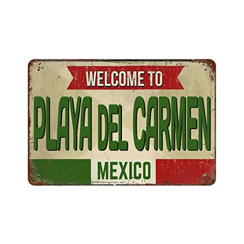 Mexico Street Welcome Playa Del Carmen Posters Bar Club Garage Home Room Plaque Decoration Wall Decor Poster Metal Sign 8X12 Inches