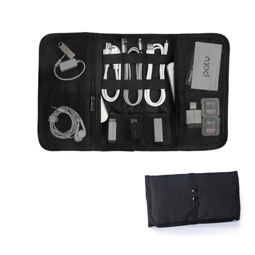 Patu Roll-up Elektronik-Zubehör, Reise-Ausrüstung, Organizer, schwarz – tragbare, universelle externe Batterien, Festplatten, Kabel-Management, Gesundheitspflege, Kosmetik-Kit Tasche