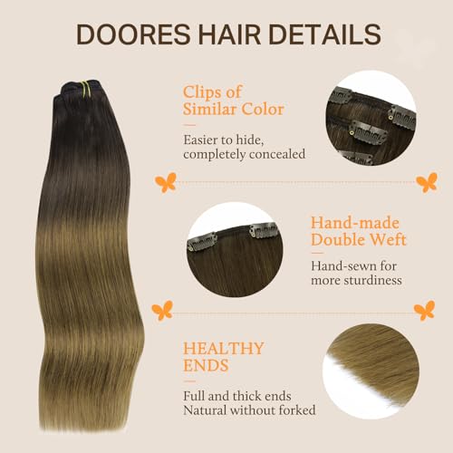 Image of DOORES Human Hair Extensions Clip Ins, Chocolate Dip Color Melt 18 Inch 7pcs 120g, Clip in Hair Extensions Remy Natural Hair Extensions Thick Silky Straight Hair