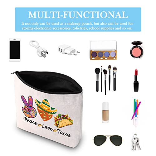 Taco Gift Taco Theme Zipper Pouch Taco Tuesday Gift Peace Love Tacos Mexican Cuisine Gift Makeup Bag for Taco Lovers (Love Tacos Bag)