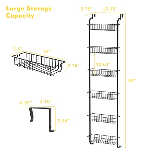 Fogein 6-Tier Over The Door Pantry Organizer Rack, Hanging Storage Metal Rack With 6 Baskets, Door Organization Kitchen Spice Rack, For Kitchen Bathroom Bedroom,Black #TOP1