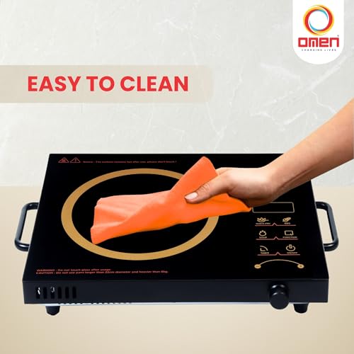 Image of Omen Changing Lives Unique 2000W Infrared Induction Cooktop With Stainless Steel Grill | Smart Touch Control | Infrared Crystal Glass Top | 3 Cooking Modes - BBQ, Quick Fry & Soup | 1 Year Warranty
