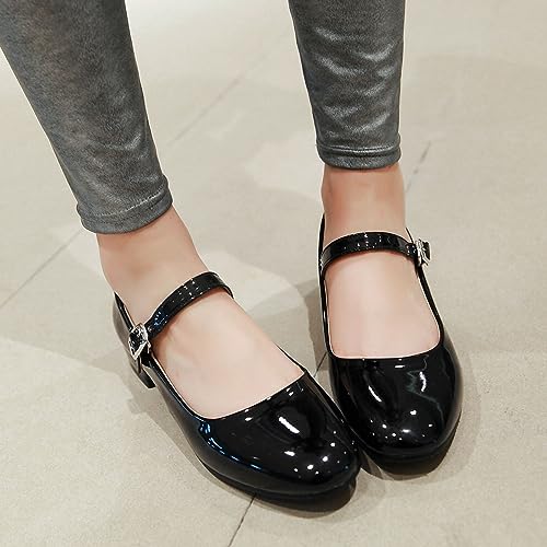 Bellirala Round Toe Ankle Strap Mary Janes Flats Patent Leather Low Heels Pumps School Uniform Dress Shoes4