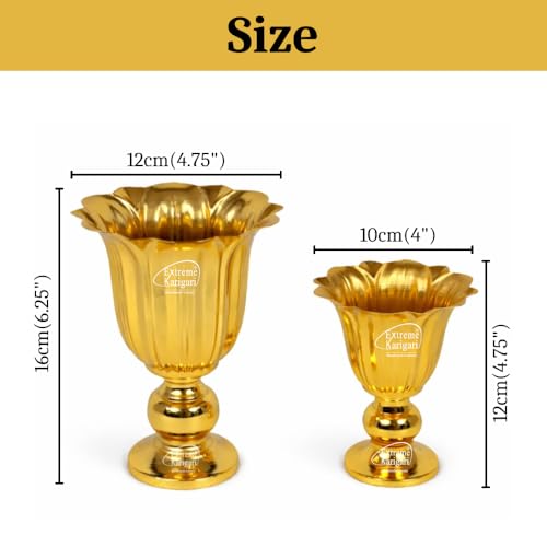 Image of Gold Metal Flower Vase for Table Decor Set of 2 | Tulip Fluted Urn Design | Electroplated Alloy Decorative Vase for Living Room, Home Decor (Champagne Gold Finish)