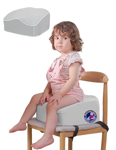 Image of Babelio Ergo-Designed Booster Seat for Kitchen Chair, Promote Proper Upright Posture, Toddler Booster Seat for Dining Table, Removable & Washable Cover, Suitable for 18 Months to 5 Years, Grey