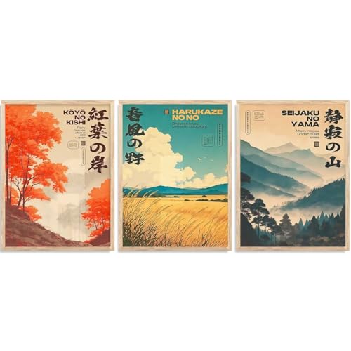 Image of kotart Japan City View Wall Framed Posters | Japanese City View Aesthetic Framed Poster for Living Room Bedroom Gaming Room Studio Wall Decor Set Of 3 (19X25 inch)