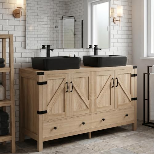SOLIDEE 48-inch Rustic Vanity with Vessel Sinks